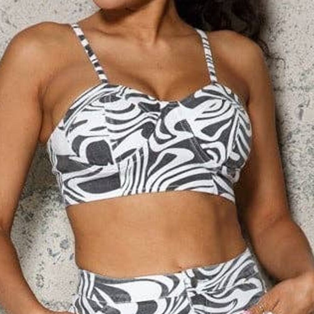 MELROSE WITH LOVE SZ S White Black Abstract Stretch Bustier Top NWT B75